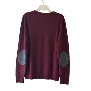 Nordstrom Mens Shop V-Neck Sweater XL 100% Italian Merino Wool Suede Elbow Patch